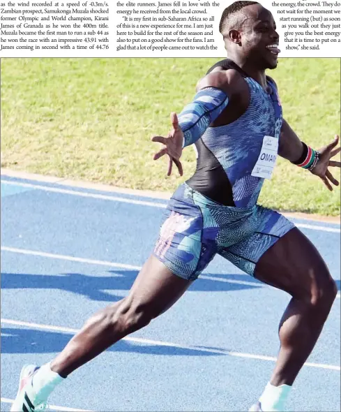  ?? PIC: MONIRUL BHUIYAN/PRESSPHOTO ?? Sprint star: Omanyala wins the 100m race during the Gaborone Golden Prix