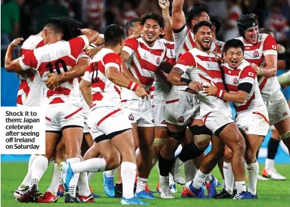  ??  ?? Shock it to them: Japan celebrate after seeing off Ireland on Saturday