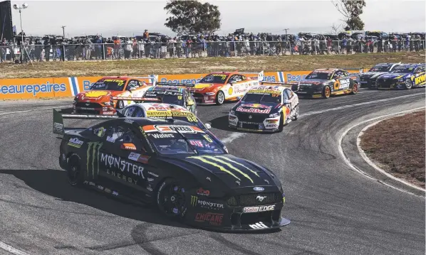  ??  ?? Cameron Waters drives his Ford Mustang during race 2 of the Tasmania SuperSprin­t at Symmons Plains last month. Picture: Getty Images