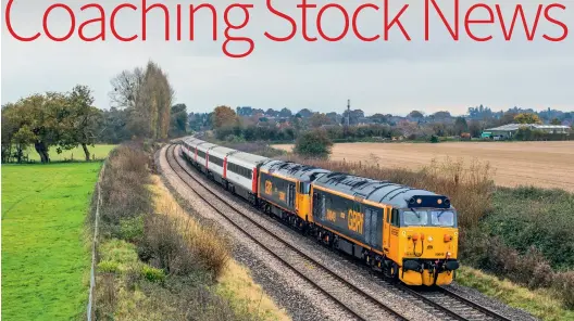  ??  ?? Class 50 Alliance ‘Hoovers’ 50007 Hercules and 50049 Defiance pass Ladywood on November 9, 2020 hauling six former Greater Anglia Mk 3s from Long Marston to Leicester. (Jack Boskett)