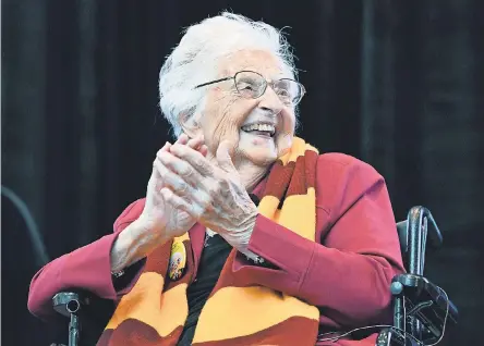  ??  ?? Superfan Sister Jean Delores Schmidt of Loyola University Chicago, shown last year during her 100th birthday celebratio­n, turns 101 on Friday. QUINN HARRIS/ USA TODAY SPORTS