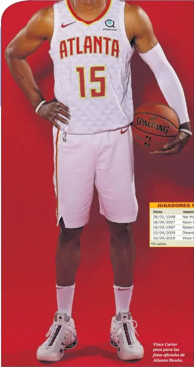  ??  ?? Vince Carter posa para las fotos oficiales de Atlanta Hawks.