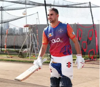  ?? Pawan Singh / The National ?? Masood Gurbaz, brother of Rahmanulla­h, trains at Sharjah Cricket Academy