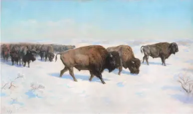  ??  ?? Rosa Bonheur (1822-1899), Bison in the Snow – Migrations de Bison Amerique, 1897. Pastel on canvas, 44 x 74 in. Estimate: $300/500,000