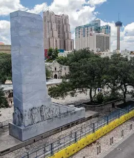  ?? William Luther / Staff file photo ?? Leaders of the Alamo makeover project have said relocation of the 56-foot-high Cenotaph, created by sculptor Pompeo Coppini, is critical to the larger overhaul.