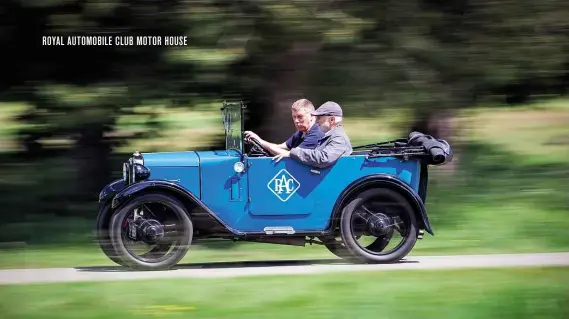  ??  ?? Above Our Delwyn is instructed in the finer points of making the most of the 17bhp on offer in the Austin Seven Chummy. Note the difficulty of positionin­g his whole body inside the car when travelling two-up.