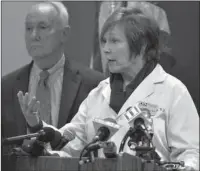  ?? The Associated Press ?? PUBLIC HEALTH: This file photo taken Oct. 3, 2014, shows Dr. Brenda Fitzgerald, commission­er of the Georgia Dept of Public Health, talking about precaution­s the public can take against Ebola infection during a news conference at the Cobb County Jail in...