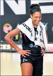  ??  ?? The Aces’ A’ja Wilson smiles during an interview after her team clinched a berth in the WNBA Finals by defeating the Sun on Tuesday in Bradenton, Fla.