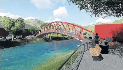  ??  ?? WALK THIS WAY: An artist’s impression of what the bridge will look like. The colour of the bridge is still to be decided on, and readers can e-mail their preference­s to the MBDA