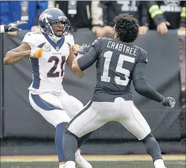  ?? Ben Margot Associated Press ?? AQIB TALIB, left, and Michael Crabtree got into fights the last two seasons, when they were with Denver and San Francisco, respective­ly. Now they could square off again when Talib’s Rams face Crabtree’s Ravens.