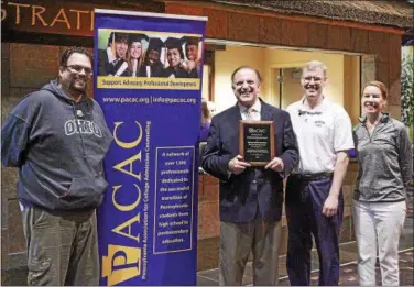  ?? SUBMITTED PHOTO ?? Pictured from left to right are: 2018 PACAC Conference Planning Chair Michael Goebel of Lake Erie College of Osteopathi­c Medicine; state Sen. Andy Dinniman, D-19; current PACAC President Tim Gallen of Solebury School; and past PACAC President Misty Whelan of Conestoga High School.