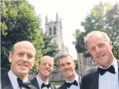  ?? HANDOUT ?? From left to right, Peter, Tom, John and their father Harry at Peter’s wedding on the Trinity campus in 2018.