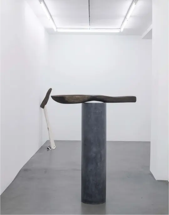  ??  ?? Katinka Bock, T-toxic, 2019; oakwood, bronze; 130 x 112 x 30 cm. Photo: François Doury. Courtesy: private collection, Portugal.