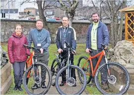  ?? ?? On their bikes NHS staff mountain bike leaders, from left, Amy Fletcher, Tommy Whiteside, George Simpson and Kevin Jamieson