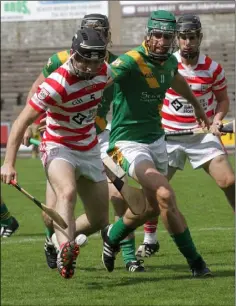  ??  ?? Ferns’ Declan Byrne in action against Buffers Alley’s Willie Doran in the last round of SHC games.