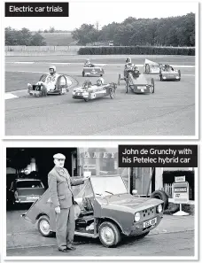 ??  ?? Electric car trials John de Grunchy with his Petelec hybrid car