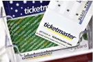  ?? AP Photo/Paul Sakuma, File ?? Ticketmast­er tickets and gift cards are shown at a box office May 11, 2009, in San Jose, Calif. On Wednesday, a federal judge in New York signed off on a deal that will allow Ticketmast­er to pay a $10 million fine to escape prosecutio­n over criminal charges accusing the company of hacking into the computer system of a startup rival.