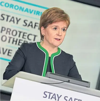  ??  ?? Nicola Sturgeon during the Scottish Government’s daily coronaviru­s briefing in Edinburgh.