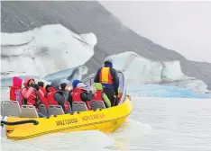  ??  ?? One of the best ways to see the Tasman Glacier in the Southern Alps is on a dinghy.