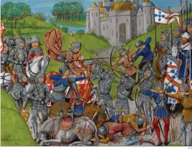  ?? E.S. ?? Grabado de la batalla de Aljubarrot­a en la obra Recueil des croniques d’Engleterre, de Jehan de Waurin).