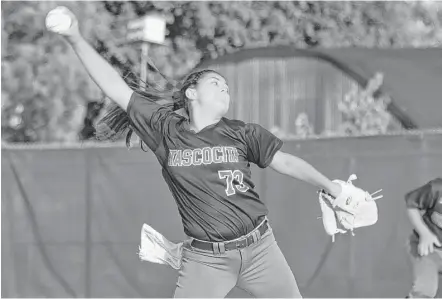  ?? Craig Moseley / Houston Chronicle ?? Jenika Lombrana of Atascocita delivers a pitch during the first inning of her five-inning no-hitter against Bellaire during Game 1 of the 6A Region III semifinal playoff series at the Butler Sports Complex in Houston.