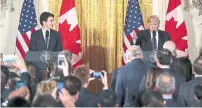  ?? ALEX WONG GETTY IMAGES FILE PHOTO ?? Prime Minister Justin Trudeau and U.S. President Donald Trump in a joint news conference in 2017. The Star has joined two dozen other outlets urging the U.S. government to drop its proposal to shorten the visas issued to foreign correspond­ents.