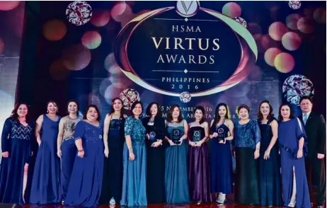  ??  ?? 2016 Virtus Awards winners with the HSMA Board of Directors. Left to right: Mayette Sagales-Delfin, Director for Program; Cecille Kimpo, Treasurer; Cielo Reboredo, Director for Ways and Means; Christine Ann Ibarreta, Secretary; Ma. Celeste Romualdo, Director for Membership; Margie Munsayac, President; Ann Olalo, Director of Sales and Marketing, Radisson Blu Cebu (winner for the Marketing Campaign category); June Kelly Ichinomiya, Assistant Director of Sales, Japanese Market, The Bellevue Hotels and Resorts (winner, Manager category); Marivic Recio, Group Director of Sales and Marketing, The Bellevue Hotels and Resorts (winner, Leader category); Ma. Trixie Ong, Sales Accounts and Events Executive, Best Western Hotel La Corona Manila (winner, Associate category); Rose Libongco, Chairperso­n, Virtus Awards; Carmela Bocanegra, Director for Public Relations; Sunshine Robles, Vice President; Mike Albaña, Director for Education.