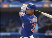  ?? VERA NIEUWENHUI­S - THE ASSOCIATED PRESS ?? In this Feb. 22, 2020, file photo, New York Mets’ Michael Conforto bats during a spring training game against the Miami Marlins in Port St. Lucie, Fla.