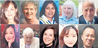  ?? TORONTO STAR COMPOSITE ?? The victims of the Toronto van attack, clockwise from top left: Anne Marie D'Amico, 30, Dorothy Sewell, 80, Renuka Amarasingh­a, 45, Geraldine Brady, 83, Munir Najjar, 85, Chul Min (Eddie) Kang, 45, Ji Hun Kim, 22, Andrea Bradden, 33, Betty Forsyth, 94, and So He Chung, 22.