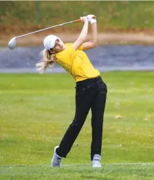  ??  ?? Central Catholic senior Emilie Wright won the Class 2A girls title at the District 11 golf championsh­ips. It was her second title.