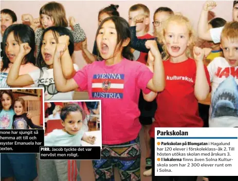  ?? FOTO: LEIF OLDENBURG ?? KÄNSLA. Inlevelse när förskolekl­asserna framför ”Parkskolan sång”.