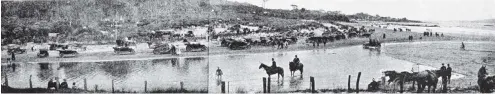  ??  ?? Panoramic view of Kororo Creek, showing Kaka Point and beach, Port Molyneux. —