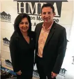  ??  ?? Keynote speaker Paulina McGrath posed with HMBA president Joe Thompson during the Houston Mortgage Bankers Associatio­n annual Legends Luncheon.