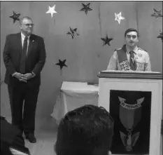  ?? COURTESY PHOTO ?? Josh Crittendon, Eagle Scout with Troop 4070, presents the invocation during the Court of Honor ceremony for Dominic Fiorenza on Feb. 1.