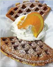  ?? CONTRIBUTE­D PHOTO. ?? The Drunken Waffle’s Mimosa Waffle from a recent Battle of the Breakfast event featuring a vanilla orange waffle, topped with whipped cream and drizzled with a mimosa maple syrup.