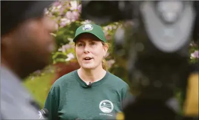  ?? H John Voorhees III / Hearst Connecticu­t Media ?? Jenny Dickson, Director of Wild Life Division of the Connecticu­t Department of Energy and Environmen­tal Protection, speaks Monday at a news conference about orphaned bear cubs in Newtown.