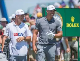  ?? Photo: Rolex / Chris Turvey ?? Koepka enjoys the defence of his U.S. Open title at Shinnecock Hills last year [left and below]; with the U.S. Open trophy for the first time in 2017 [bottom of page]