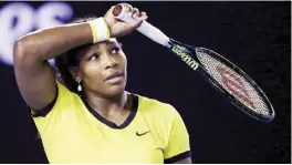  ??  ?? MELBOURNE: In this Jan. 30, 2016, file photo, Serena Williams, of the United States, wipes the sweat from her face during her women’s singles final against Angelique Kerber, of Germany, at the Australian Open tennis championsh­ips in Melbourne,...