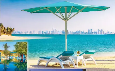  ?? (Anantara World Islands Resort) ?? THE BEACHFRONT of an artificial hotel with Dubai skyline.