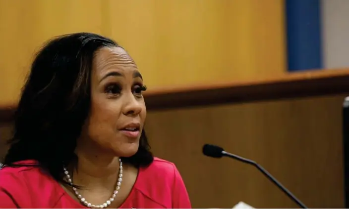  ?? Photograph: Alyssa Pointer/EPA ?? Fani Willis speaks during a hearing at the Fulton county courthouse in Atlanta, Georgia, on 15 February.