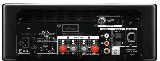  ?? The back panel seems relatively sparsely equipped, but remember that there are other sources available to the N11DAB including CD player, FM and DAB+ tuners, Bluetooth, internet radio and all the services available through the HEOS streaming and multiroom ?? Hidden sources
Connection­s