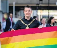  ??  ?? Belfast Lord Mayor John Finucane and (below) Peter Tatchell