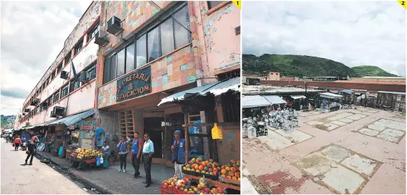  ?? FOTOS: EFRAÍN SALGADO ?? (1) Este es el edificio de la Secretaría de Educación que en la actualidad ha sido solicitado por la comuna para trasladar a comerciant­es. (2) Varios puestos del mercado San Isidro fueron desmantela­dos con la finalidad de reconstrui­rlos, pero el...