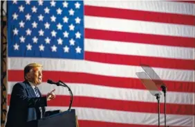  ?? AP PHOTO/EVAN VUCCI ?? President Donald Trump speaks Thursday during a campaign rally at Columbia Regional Airport in Columbia, Mo.