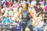  ?? Tim Clayton - Corbis / Corbis via Getty Images ?? Morgan Tuck of the Connecticu­t Sun in action during a game against the Chicago Sky at Mohegan Sun Arena on Aug. 12, 2018 in Uncasville.