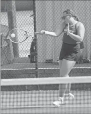  ?? Scott Herpst ?? The first-ever GHSA state tennis tournament home match for Riley Burdette and the Ringgold Lady Tigers ended with a narrow 3-2 loss to White County last Monday.