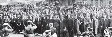  ??  ?? The Mayor of Dunedin, Mr J. J. Clark, addressing the Otago and Southland members of the 42nd Reinforcem­ents in Anzac Square.— Otago Witness, 29.5.1918.