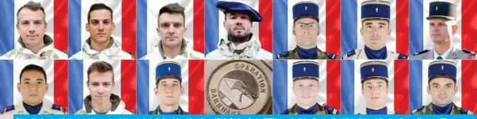  ?? — AFP ?? This combinatio­n of undated handout pictures made available yesterday by the French Army Informatio­n and Public Relations Service (SIRPA) shows the thirteen French soldiers killed in Mali in a helicopter collision on Monday.