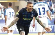  ?? MATTEO BAZZI/EPA ?? TETAP FIGHT: Bomber Inter Milan Mauro Icardi merayakan golnya ke gawang Atalanta (12/3).