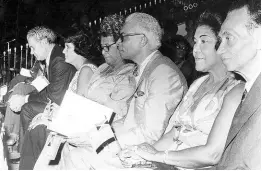  ??  ?? At the grand spectacula­r staged at the National Stadium on November 11 to mark the close of the centenary celebratio­ns of the City of Kingston, distinguis­hed guests included (left to right) Prime Minister the Hon. Michael Manley, Mrs Eli Matalon, wife of the Mayor of Kingston, Her Excellency Lady Campbell. Town Clerk Basil Daniels, Minister of Local Government the Hon. Rose Leon and Arthur Leon.